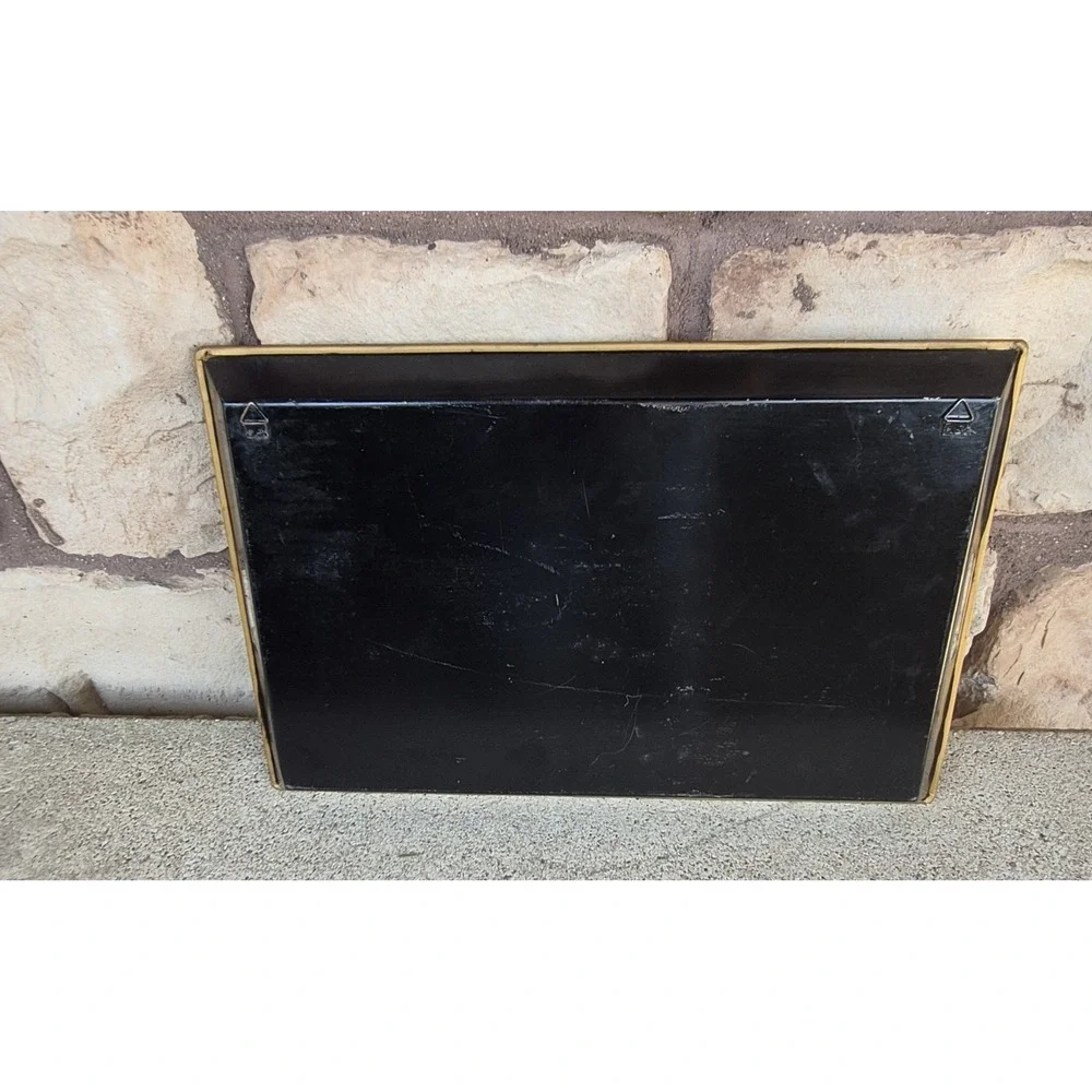 Vintage Metal Serving Tray Brussels Cityscape Black Gold Crackle Wall Decor